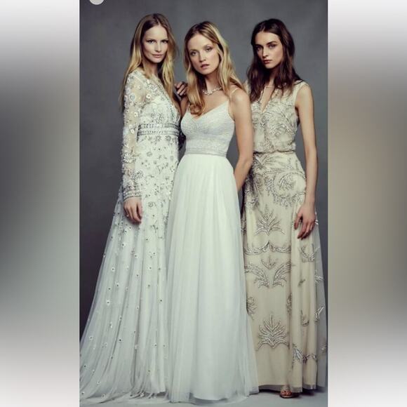 Aidan Mattox Hazel Dress Nude Mesh Overlay w/ White Sequins & Beadwork 4 - Picture 3 of 10